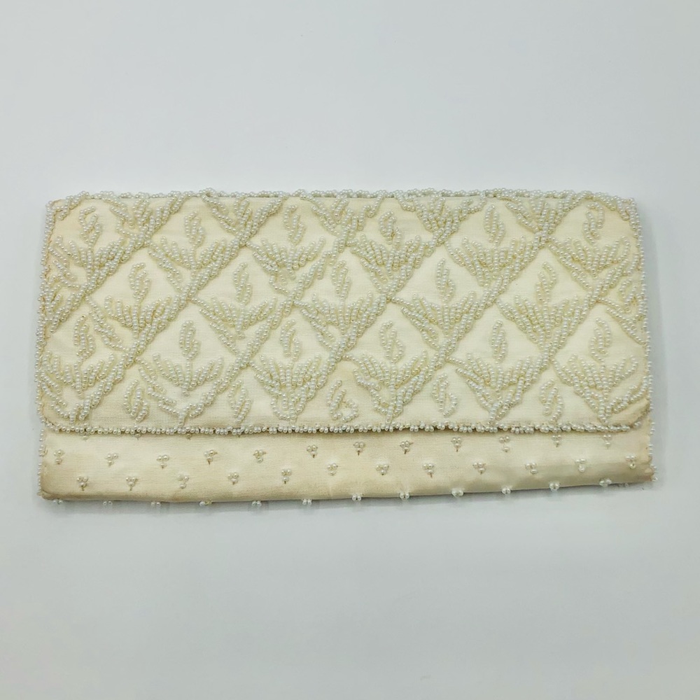 Vintage Satin Clutch with Pearl Beads Handmade